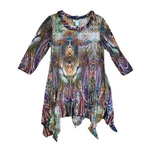 Camille‎ & Co Ren Faire Boho Sharkbite Hem Fairy Tunic Top Multi Color Large